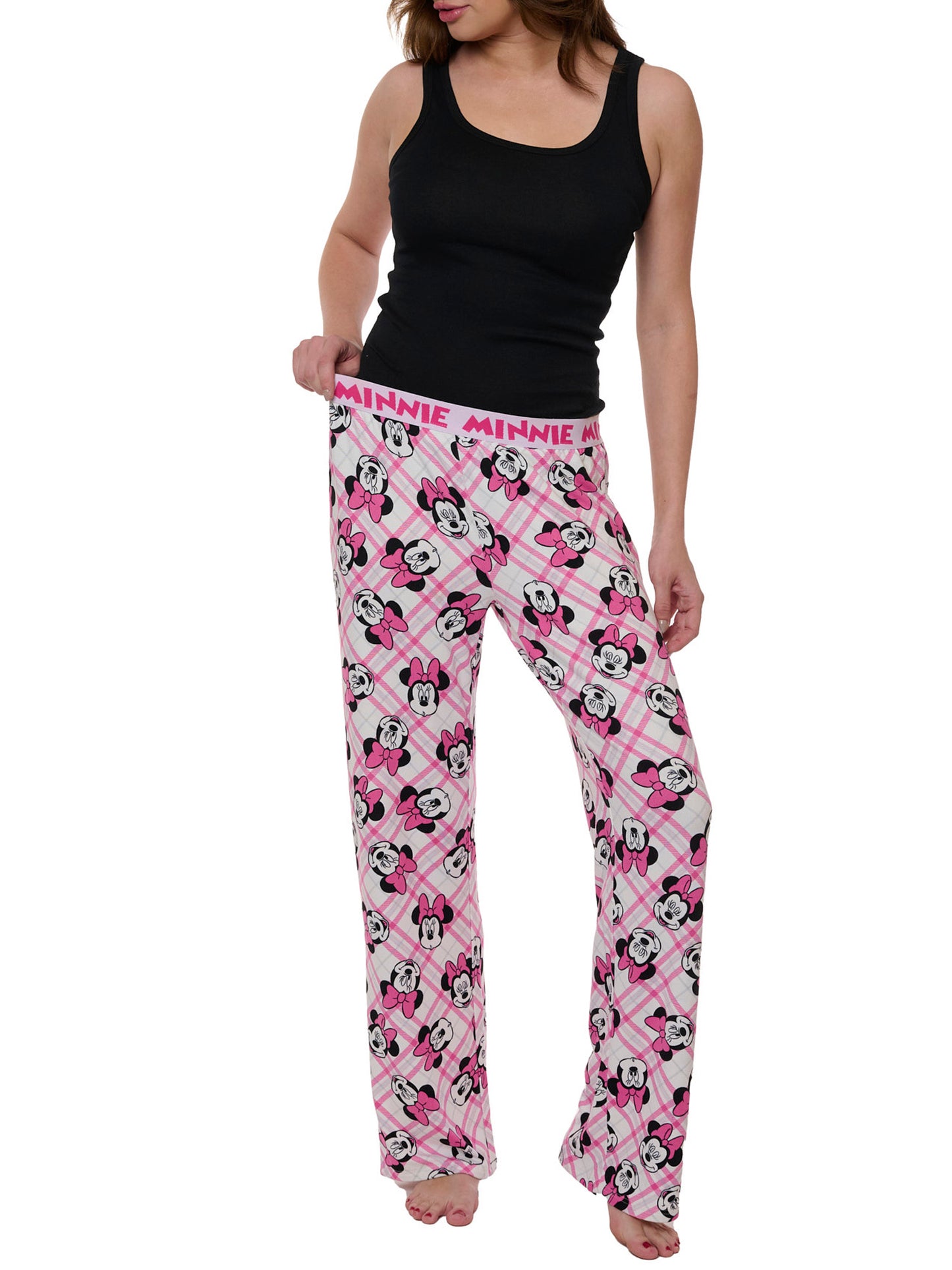 Womens Minnie Mouse Pajama Pants Sleepwear Lounge Pants Pink Elastic Waist Soft