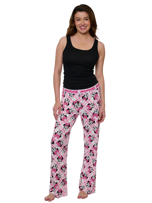 Womens Minnie Mouse Pajama Lounge Hacci Sleep Pants Disney Pink