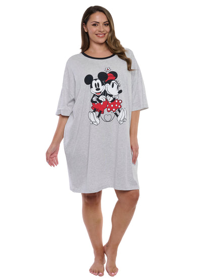 Womens & Womens Plus Size Disney Mickey & Minnie Mouse Sleep Shirt Pajamas Gray