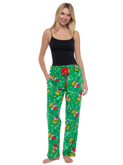 Womens & Women's Plus The Grinch Pajama Pants Sleepwear Green Plush Christmas Print