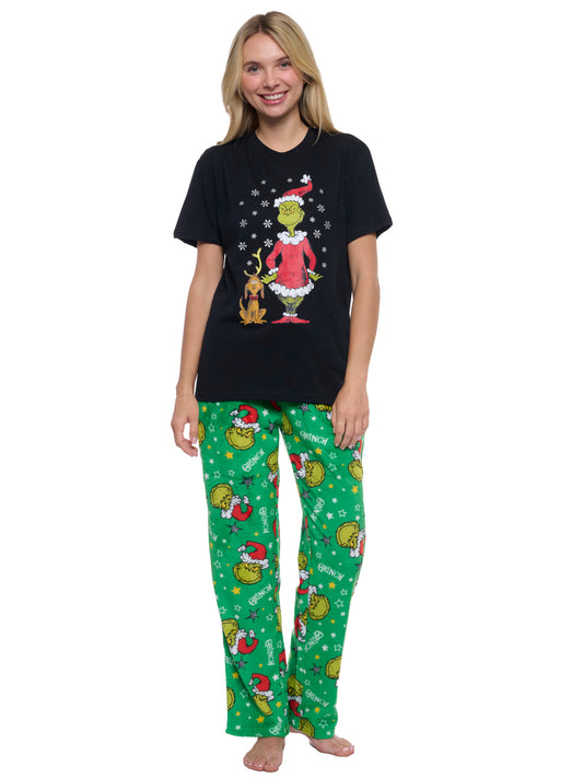 Women's & Women's Plus Dr Seuss' Grinch Pajama Set T-Shirt & Plush Pants Green