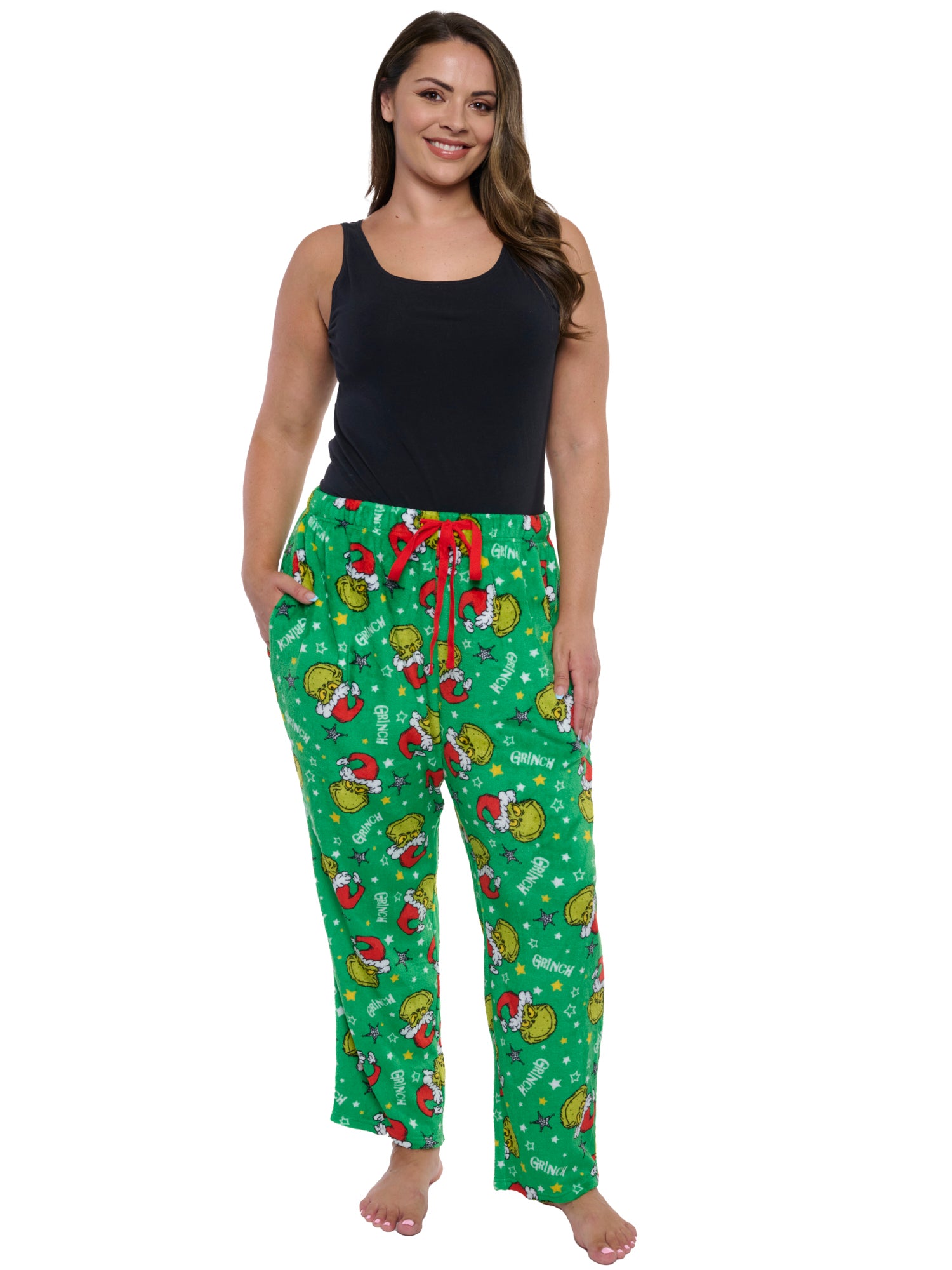 Womens & Women's Plus The Grinch Pajama Pants Sleepwear Green Plush Christmas Print
