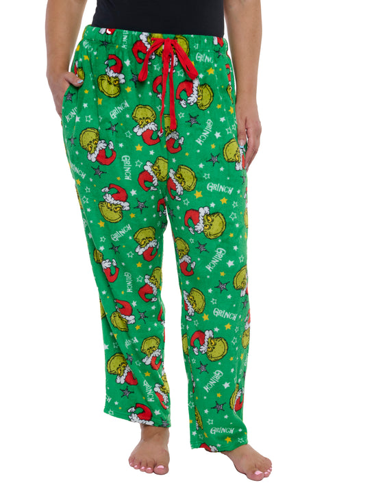 Womens & Women's Plus The Grinch Pajama Pants Sleepwear Green Plush Christmas Print