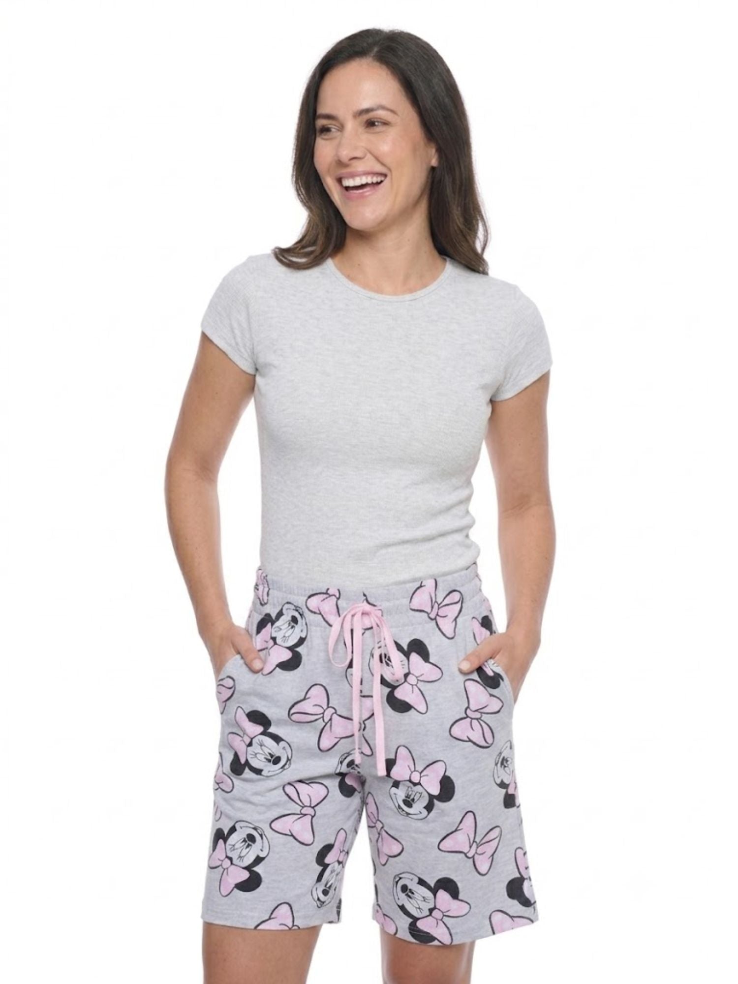 Disney Minnie Mouse Women's Bermuda Pajama Shorts - Grey Lounge Sleepwear