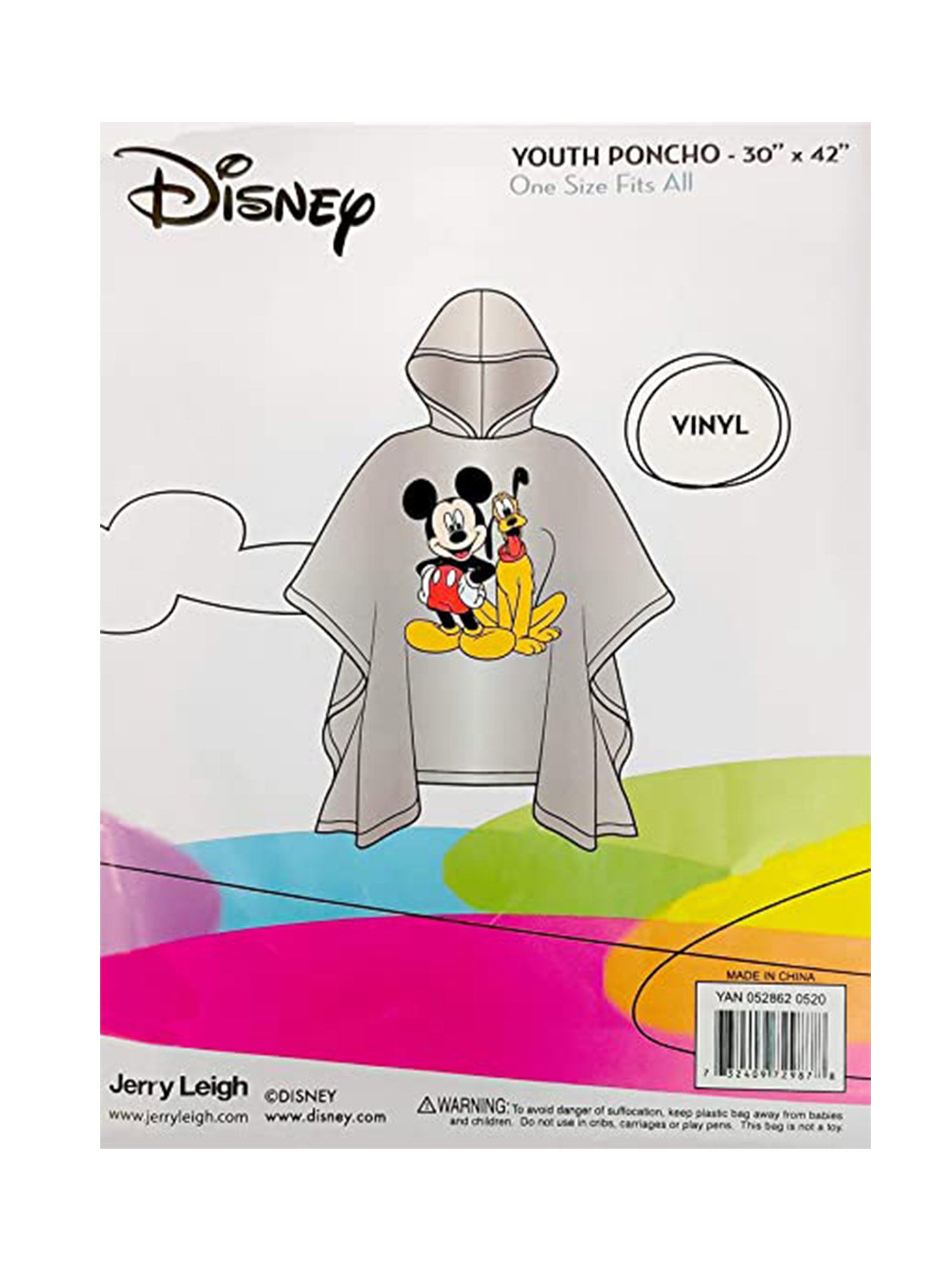 Disney Mickey Mouse Rain Poncho Hooded Water Resistant Pluto Kids Unisex 2-Pack