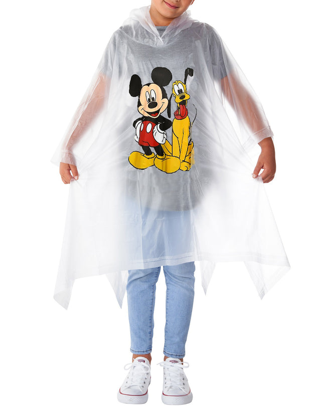 Disney Mickey Mouse Rain Poncho Water Resistant Hooded Clear Vinyl Pluto Kids