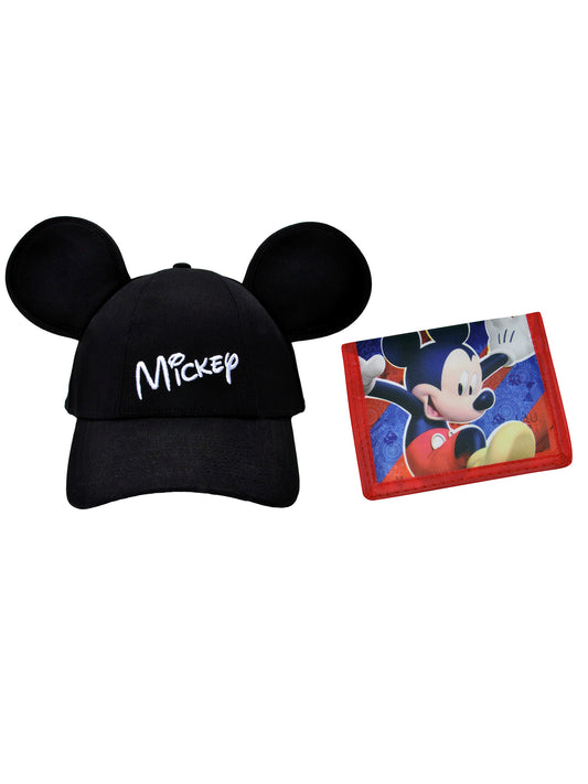 Mickey Mouse Ears Hat and Bifold Wallet 2Pcs Boys Black Blue Red Disney Set