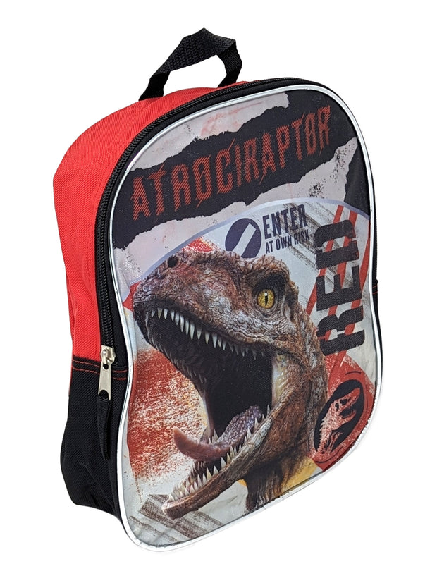 Boys Jurassic World Dinosaur Backpack 11" Pre-School Atrociraptor Red Black