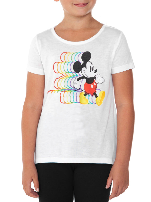 Girls Disney Mickey Mouse High-Low Hem T-Shirt Rainbow Silhouettes