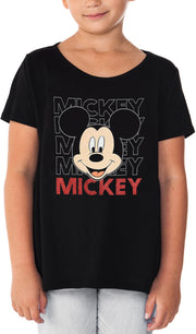 Disney Girls Mickey Mouse T-Shirt Glitter Hi-Lo Hem Black