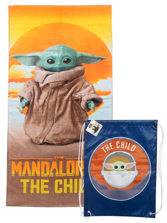 Star Wars Beach Towel Grogu Baby Yoda Mandalorian 58" x 28" with Carry Bag