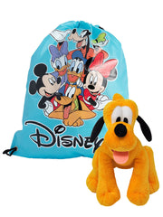 Pluto Disney Dog 9" Plush Toy w/ 15" Mickey & Friends Drawstring Tote Bag Set
