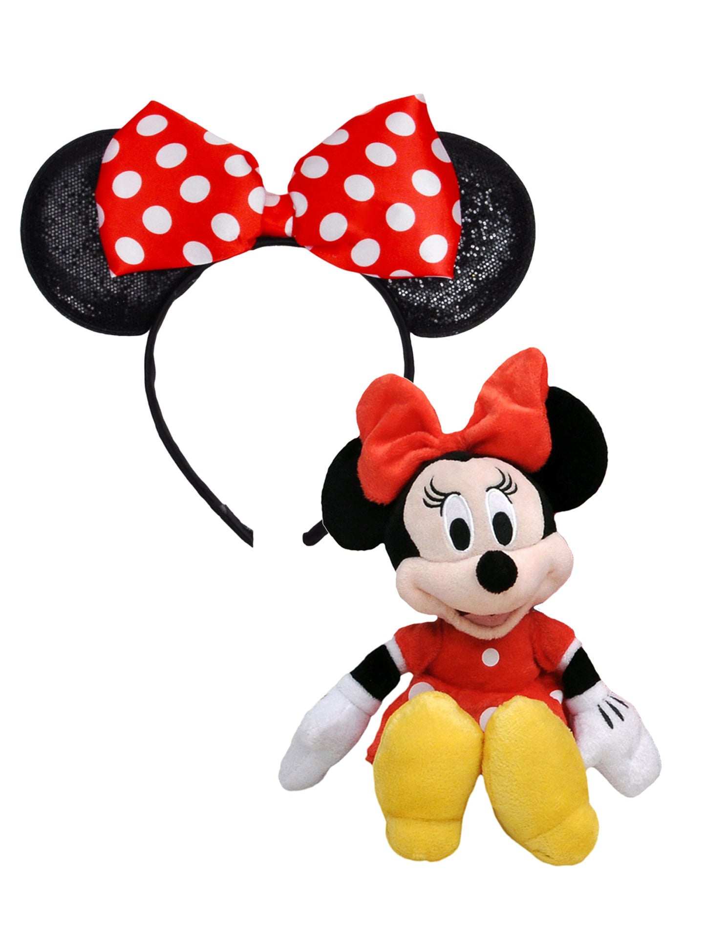 Minnie Mouse Plush Doll Toy 11" & Girls Minnie Headband with Ears Bow Red Set