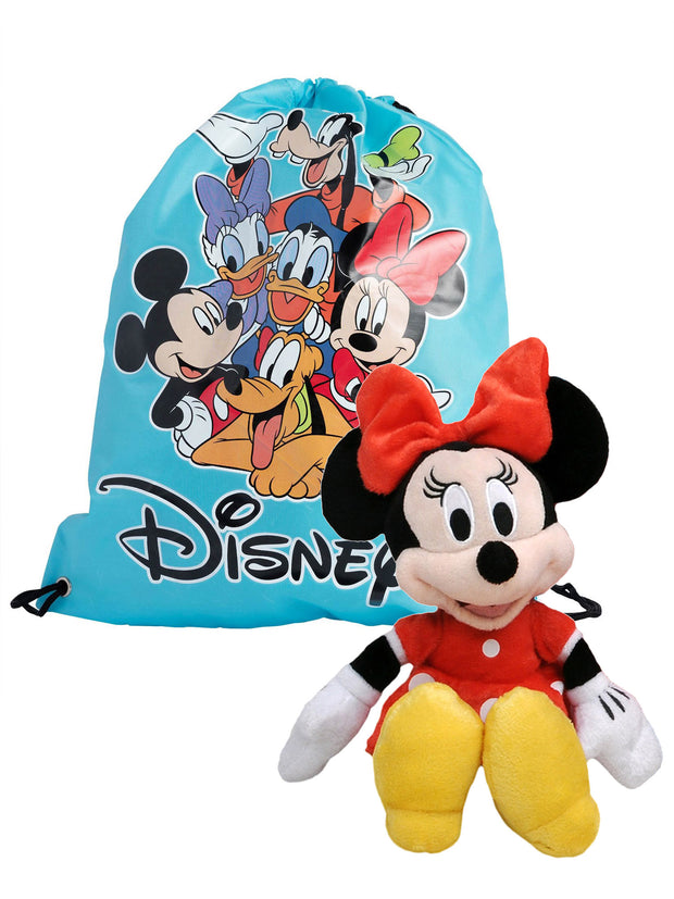 Minnie Mouse Plush Doll Toy Red w/ 15" Drawstring Sling Bag Disney Girls Kids