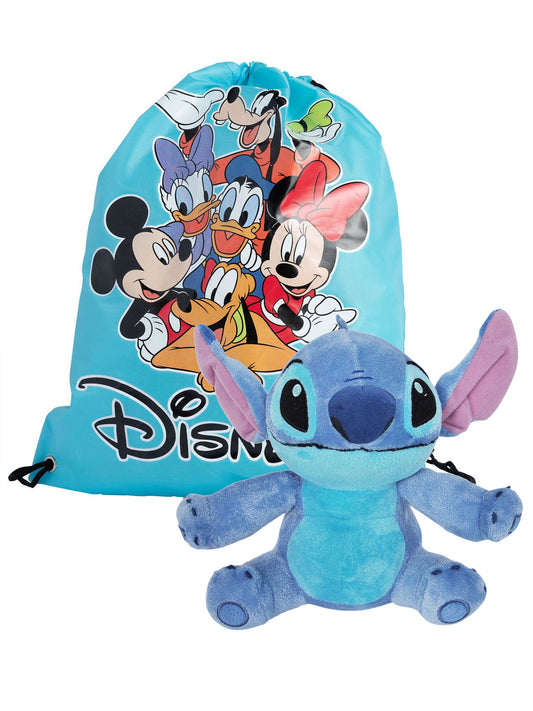 Disney Lilo & Stitch Plush Toy w/ Disney Character 15" Drawstring Sling Bag Set