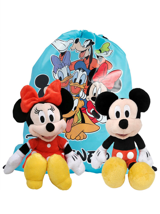 Disney Mickey & Red Dress Minnie Mouse Plush Dolls 11" w/ Sling Bag 3-Piece Set