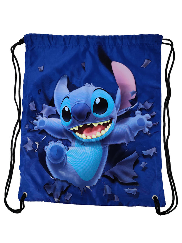 Disney Stitch Breaking Free 15" Drawstring Cinch Tote Sling Bag Navy