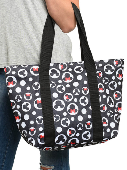 Mickey Mouse Tote Bag Minnie Icon Zippered Black Disney Travel Handbag