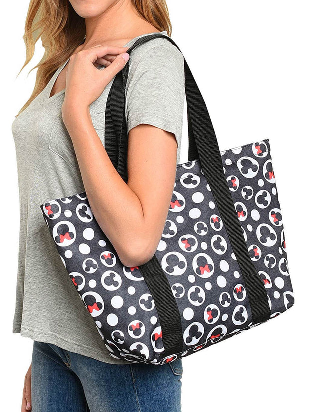 Mickey Mouse Tote Bag Minnie Icon Zippered Black Disney Travel Handbag