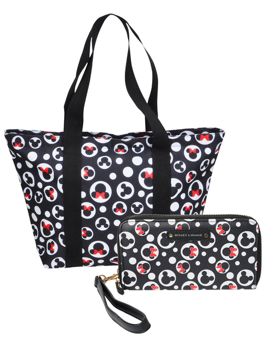 Disney Women's Mickey Mouse Zipper Tote Bag & Zip Around Wallet 2-Piece Gift Set