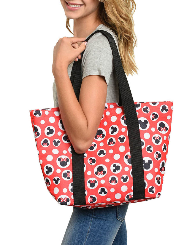Disney Minnie Mickey Mouse Tote Bag Red Polka Dots Shoulder Strap Zippered