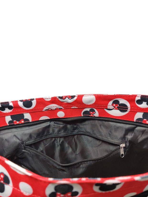 Disney Minnie Mickey Mouse Tote Bag Red Polka Dots Shoulder Strap Zippered
