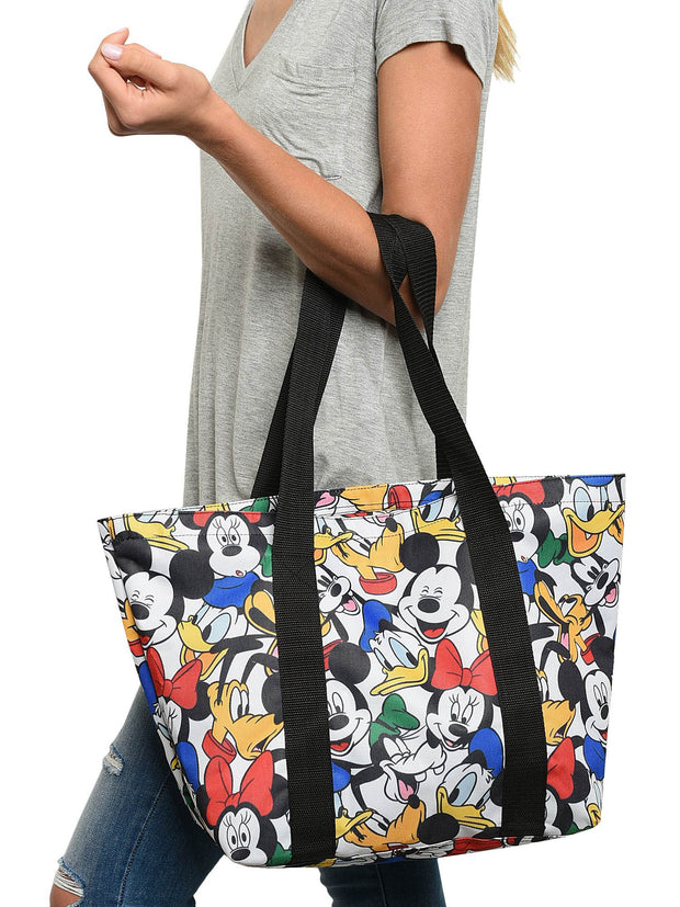 Women's Mickey Mouse Tote Bag Zippered Beach Bag Minnie Pluto Donald Goofy