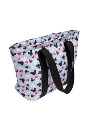 Women's Disney Mickey & Minnie Mouse Heart Icons Zip Tote Bag Gray Red White