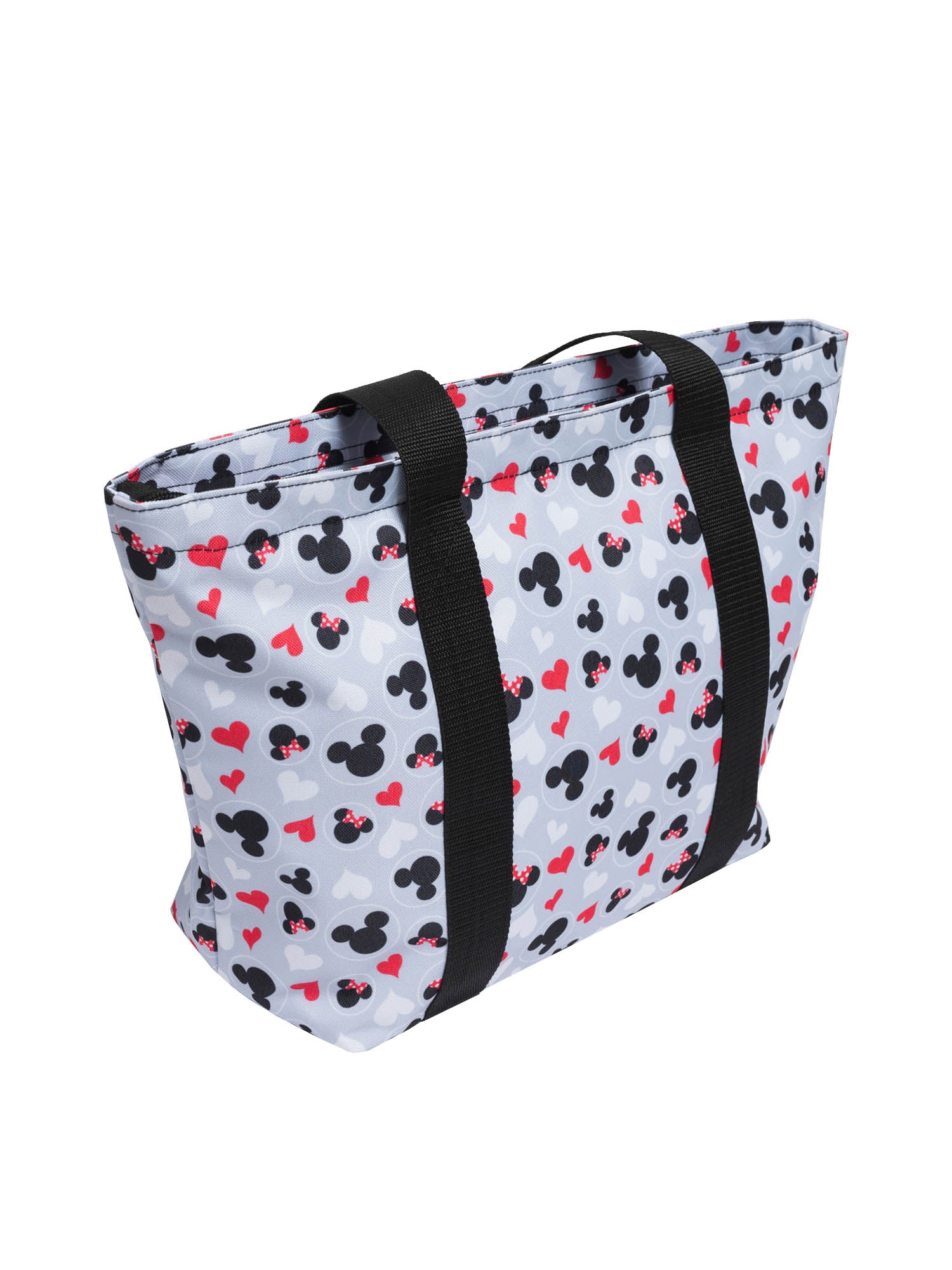 Women's Disney Mickey & Minnie Mouse Heart Icons Zip Tote Bag Gray Red White